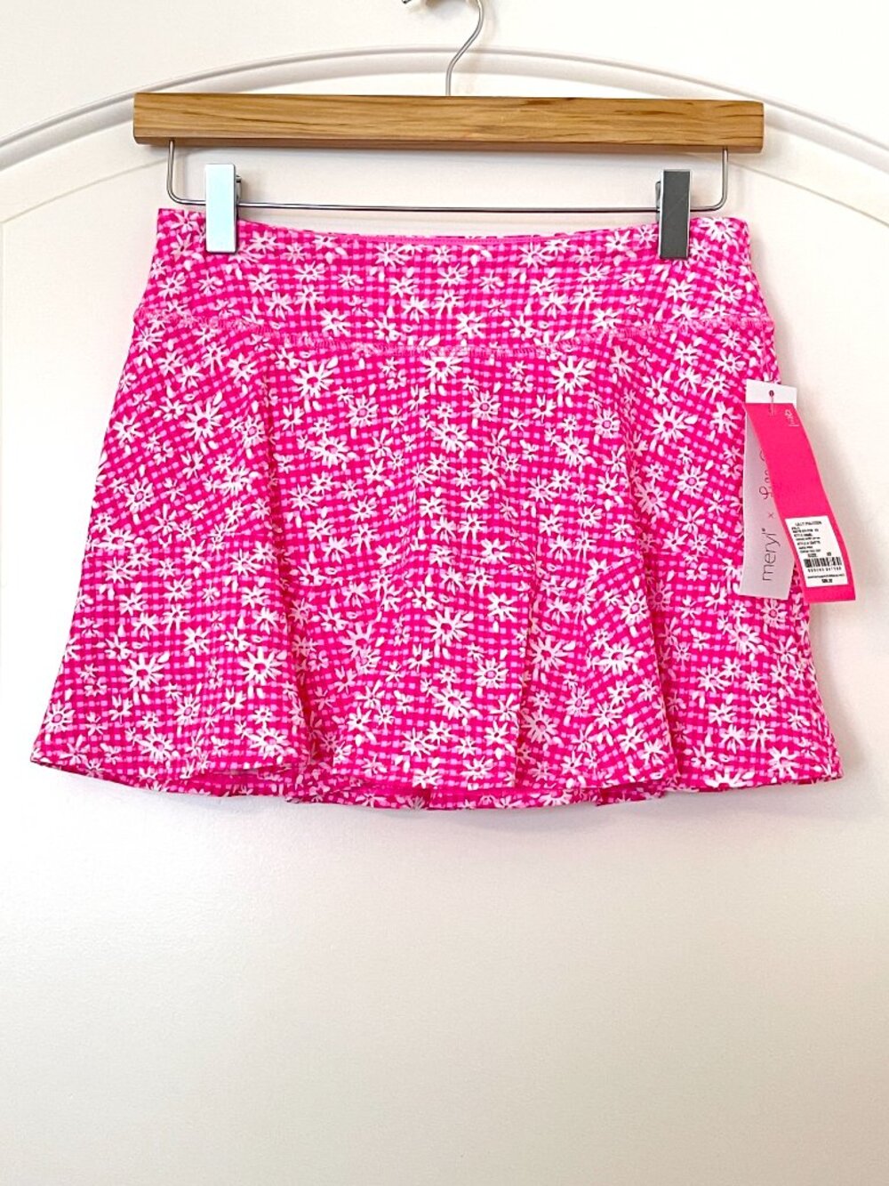 New Lilly Pulitzer Luxletic Skort Corrine Skirt Shorts Aura Pink Check Flower XS